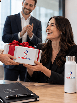 Curated premium branded gift items arranged neatly, reflecting business quality